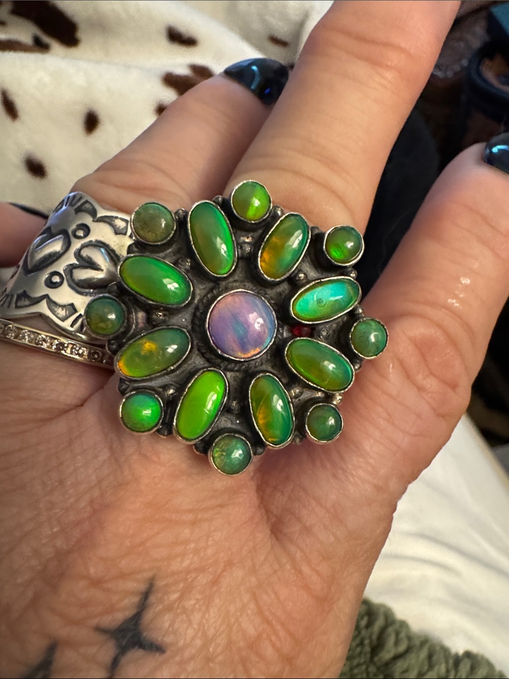 Green Opal Cluster Statement Ring - Women Jewelry